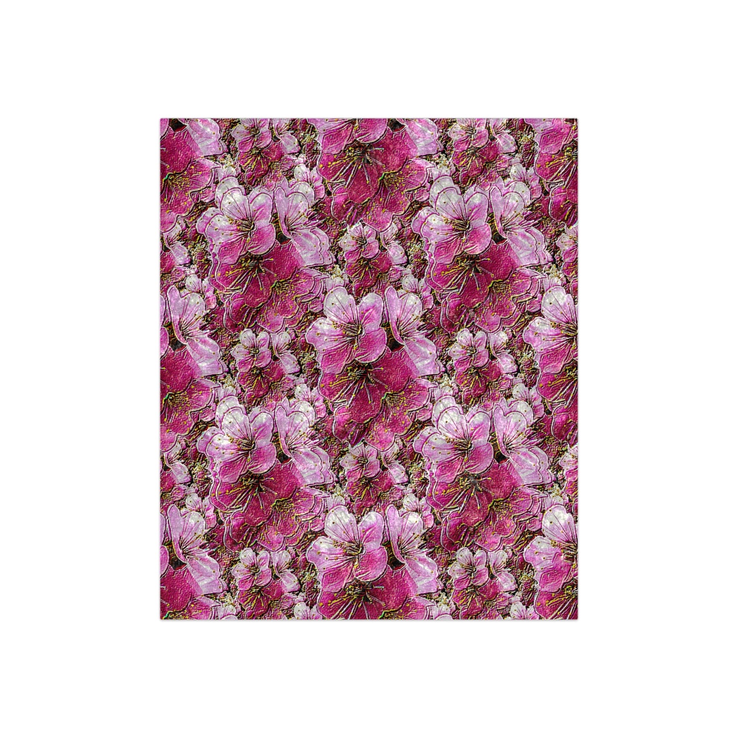 Electric Flora: Neon Sakura Cherry Blossoms Crushed Velvet Throw Blanket