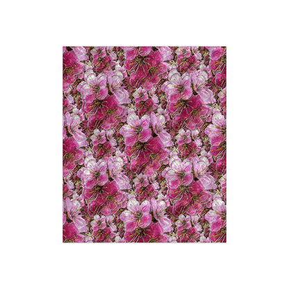 Electric Flora: Neon Sakura Cherry Blossoms Crushed Velvet Throw Blanket