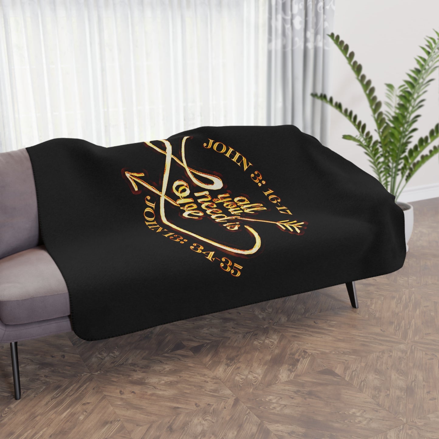 Illustrated Truth 02-02 "All You Need is Love" Designer Cozy Tan Sherpa Blanket