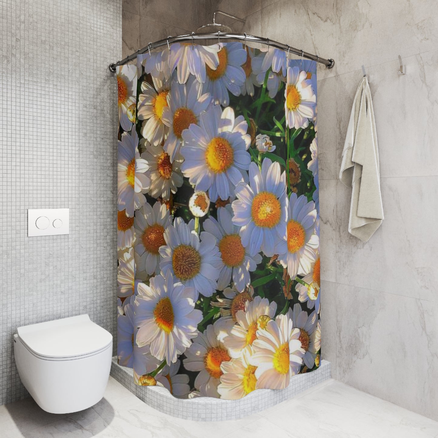 Sun-Kissed Meadow Shower Curtain — Sunny White & Yellow Floral Bathroom Decor