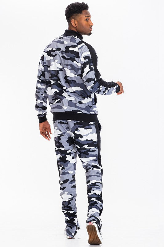 Stripe Sleeve Camouflage Print Tracksuit (3 colors)