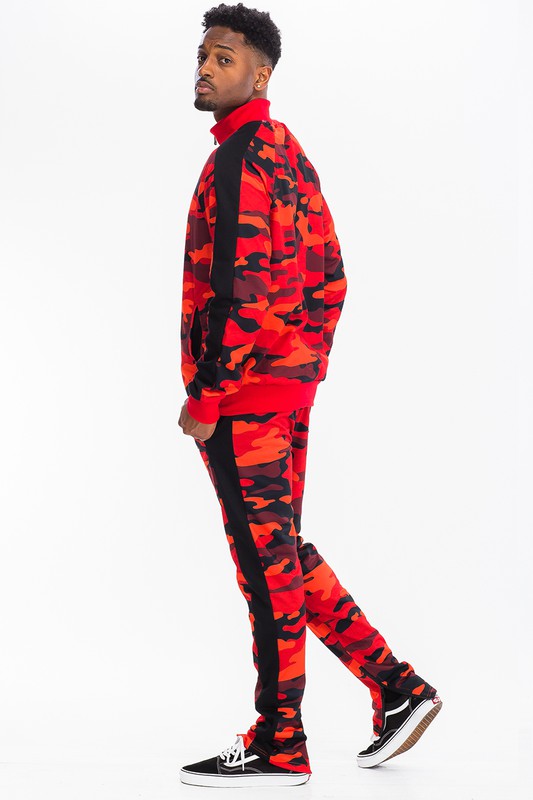 Stripe Sleeve Camouflage Print Tracksuit (3 colors)