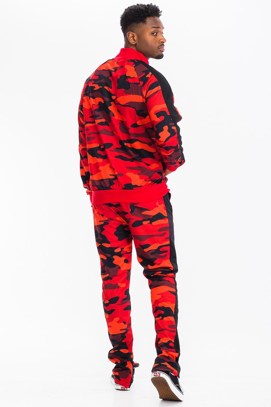 Stripe Sleeve Camouflage Print Tracksuit (3 colors)