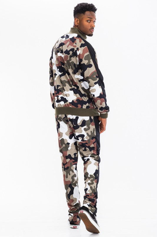 Stripe Sleeve Camouflage Print Tracksuit (3 colors)