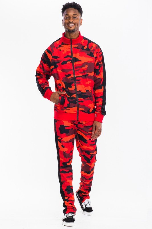 Stripe Sleeve Camouflage Print Tracksuit (3 colors)