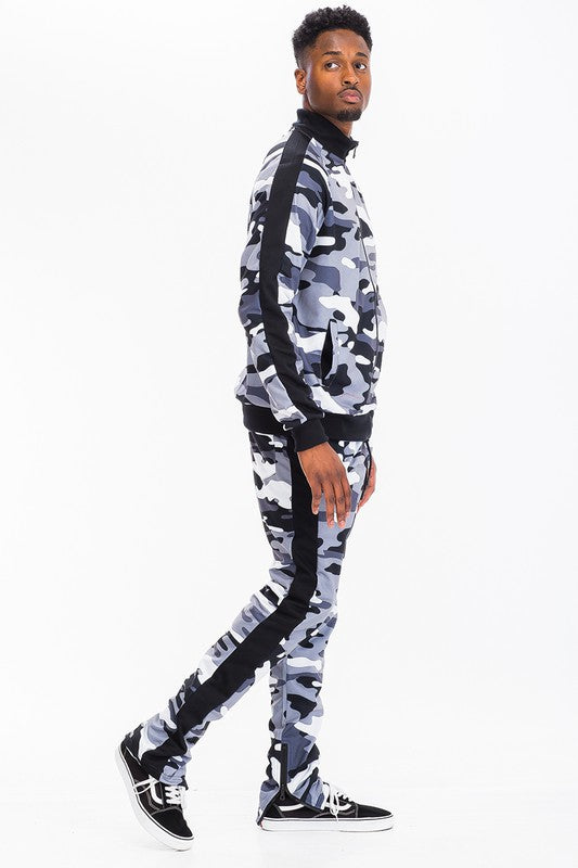 Stripe Sleeve Camouflage Print Tracksuit (3 colors)