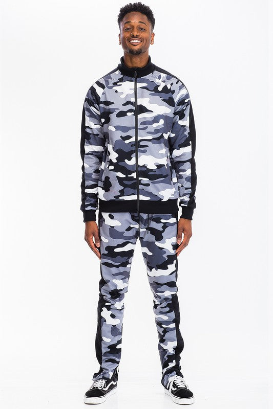 Stripe Sleeve Camouflage Print Tracksuit (3 colors)