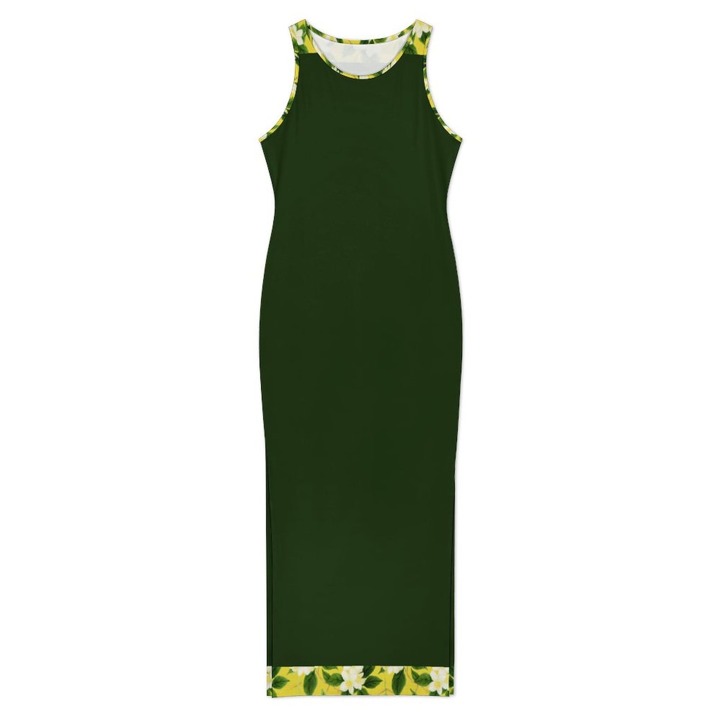 TRP Floral Print 10: Jasmine Vine 01-01 Designer Fitted Sleeveless Slit Maxi Dress