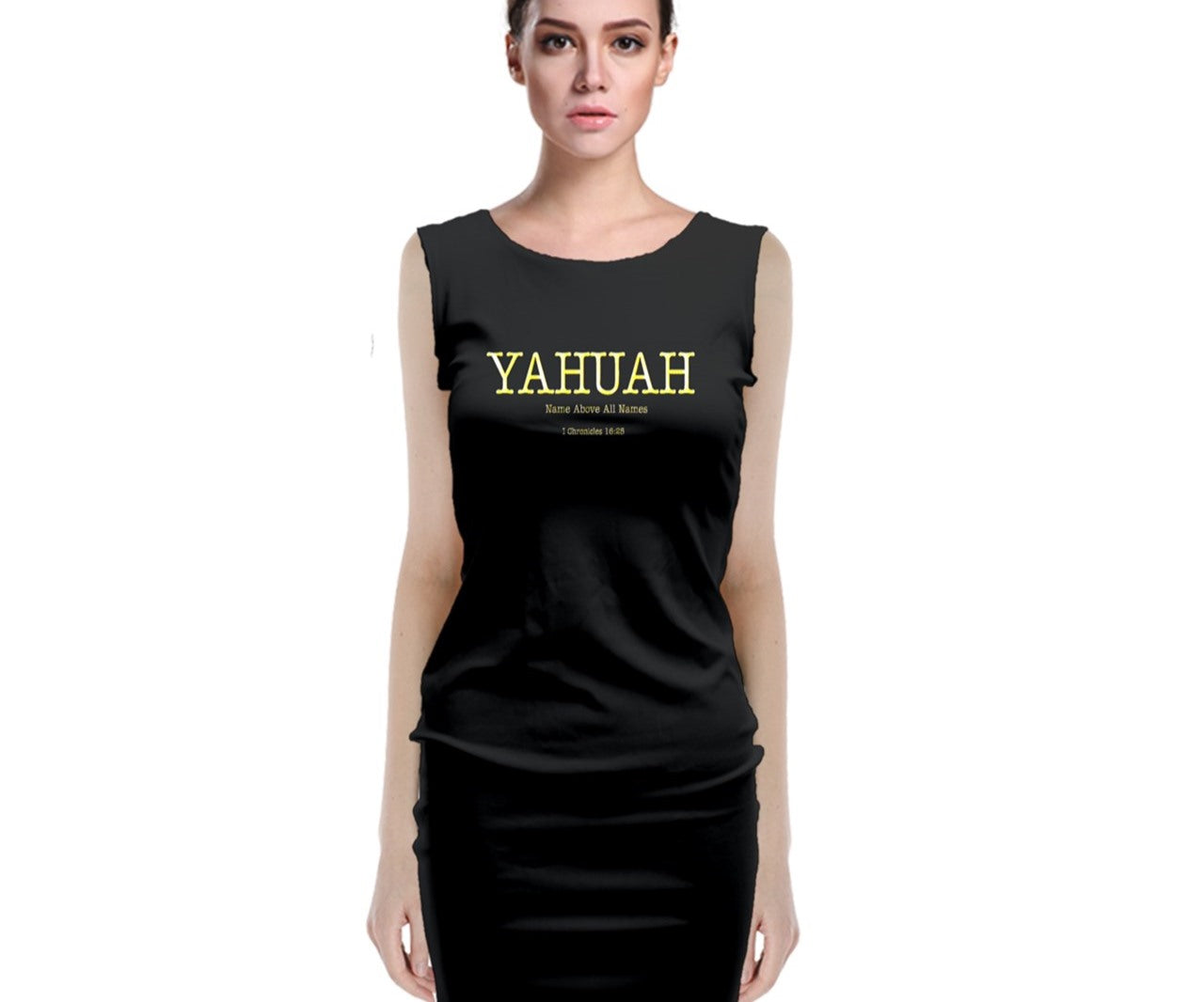 Yahuah-Name Above All Names 02-02 Designer Sleeveless Round Neck Bodycon Midi Dress