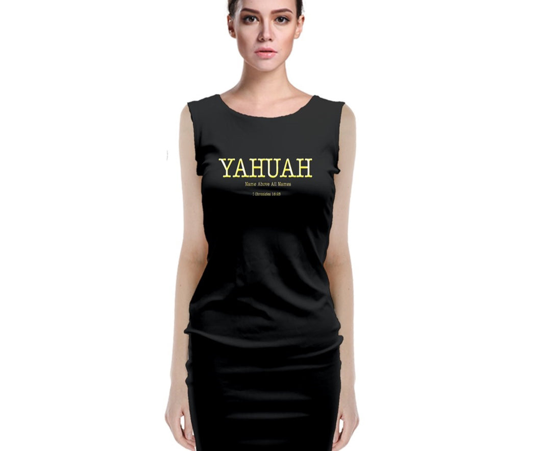 Yahuah-Name Above All Names 02-02 Vestido midi clásico sin mangas de diseñador 