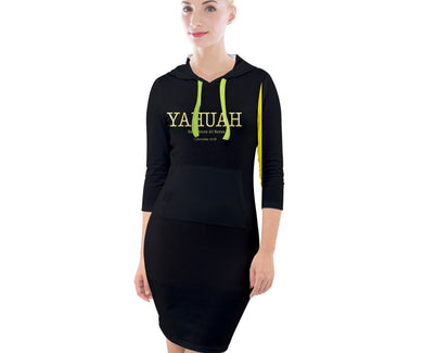 Yahuah-Name Above All Names 02-02 Vestido ajustado con capucha de manga 3/4 de diseñador 