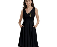 Load image into Gallery viewer, Yahuah-Tree of Life 01 Designer Sleeveless Deep V-neck Pleated Skater Dress with Pockets