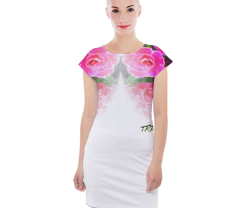 Floral Embosses: Roses 02-02 Designer Cap Sleeve Bodycon Mini Dress