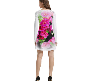 Floral Embosses: Roses 02-02 Designer Long Sleeve Velour Skater Mini Dress
