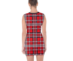 TRP Twisted Patterns 06: Digital Plaid 01-03A Designer Lace Up Front Bodycon Mini Dress