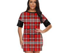 Load image into Gallery viewer, TRP Twisted Patterns 06: Digital Plaid 01-03A Designer Round Neck Short Sleeve Bodycon Mini Dress