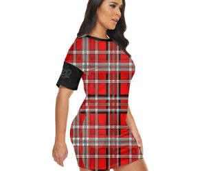 TRP Twisted Patterns 06: Digital Plaid 01-03A Designer Round Neck Short Sleeve Bodycon Mini Dress