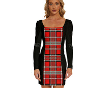 Load image into Gallery viewer, TRP Twisted Patterns 06: Digital Plaid 01-03A Designer Long Sleeve Square Neck Bodycon Velvet Mini Dress