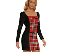 Load image into Gallery viewer, TRP Twisted Patterns 06: Digital Plaid 01-03A Designer Long Sleeve Square Neck Bodycon Velvet Mini Dress
