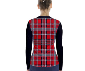 TRP Twisted Patterns 06: Digital Plaid 01-03A Ladies Designer V-neck Long Sleeve T-shirt