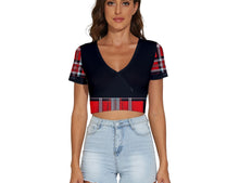 Load image into Gallery viewer, TRP Twisted Patterns 06: Digital Plaid 01-03A Designer Cropped V-neck Cotton Blend T-shirt