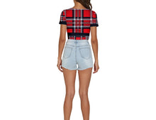 Load image into Gallery viewer, TRP Twisted Patterns 06: Digital Plaid 01-03A Designer Cropped V-neck Cotton Blend T-shirt