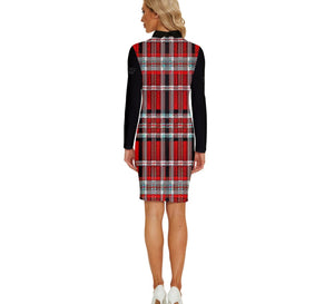 TRP Twisted Patterns 06: Digital Plaid 01-03A Designer Long Sleeve Collared Bodycon Mini Dress