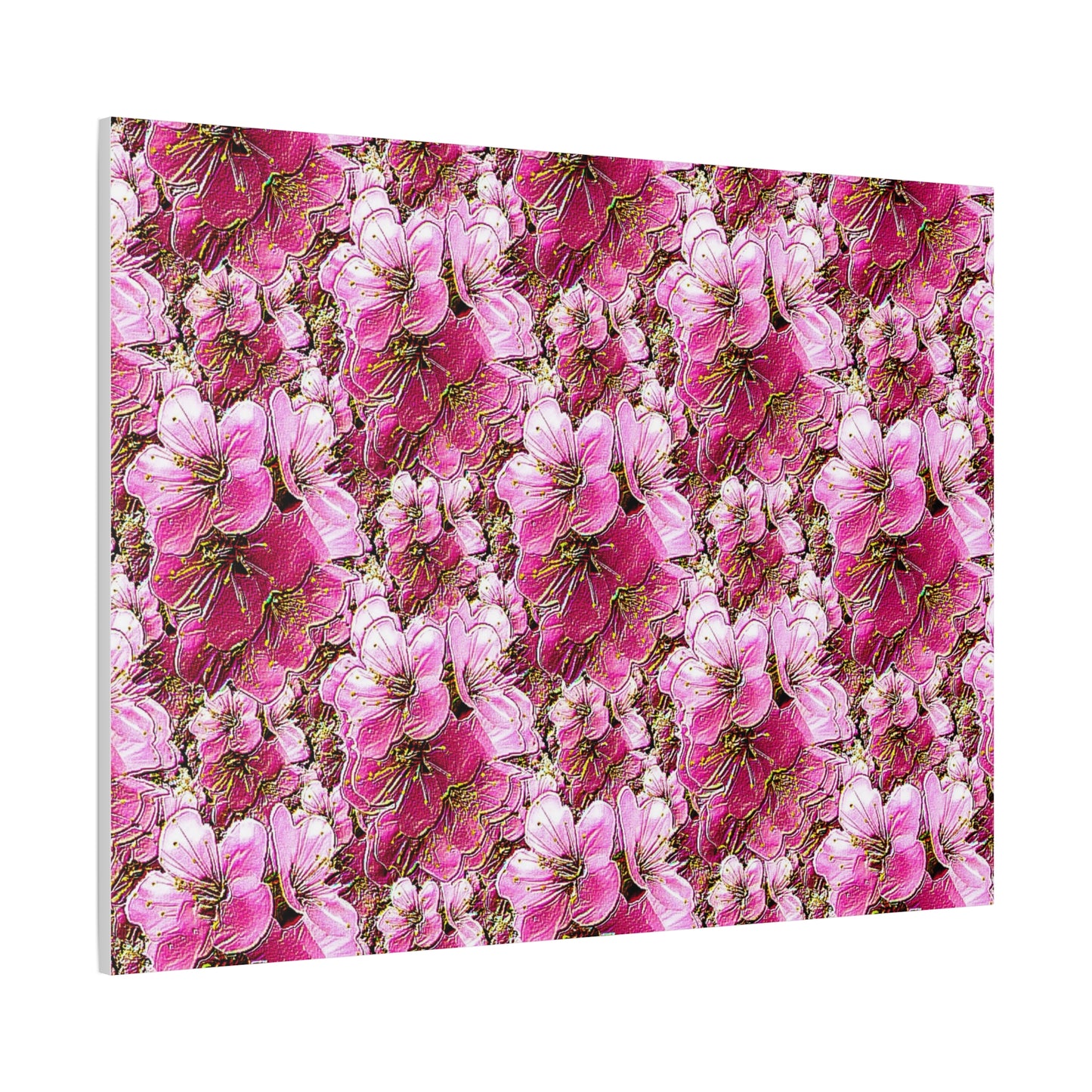 Electric Flora: Neon Sakura Cherry Blossoms Stretched Matte Canvas Wall Art