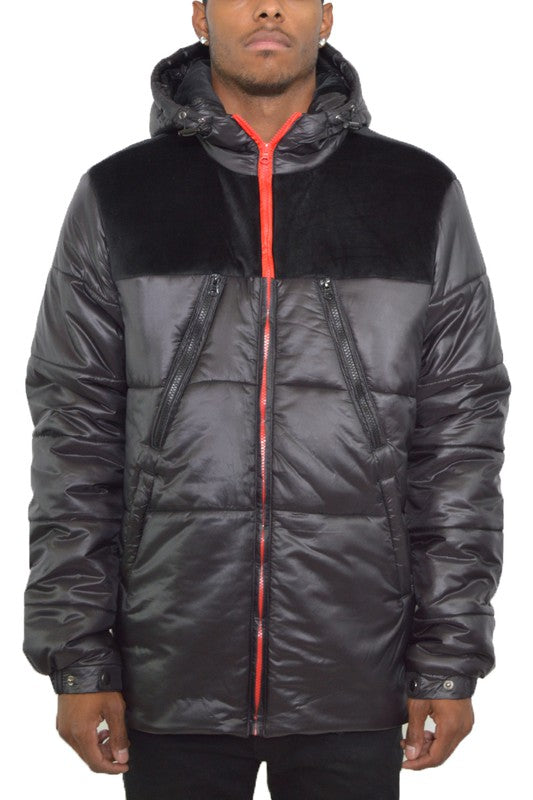 Color Block Padded Buffle Puffer Jacket for Men (4 colors)