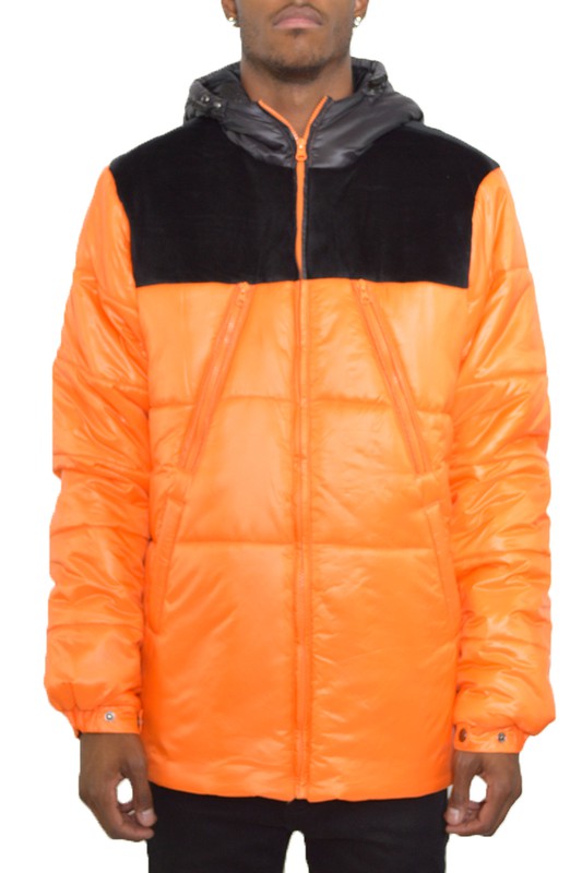 Color Block Padded Buffle Puffer Jacket for Men (4 colors)