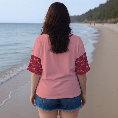 Floral Embosses: Roses 02-01 Designer V-neck Drop Shoulder T-shirt