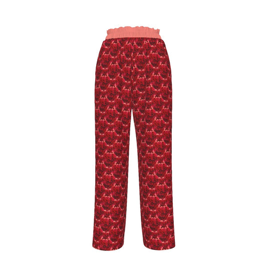 Floral Embosses: Roses 02-01 Designer Faux Silk Wide Leg Pants