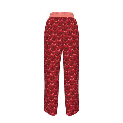 Floral Embosses: Roses 02-01 Faux Silk Open-Bottom Lounge Joggers