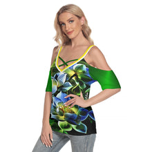 Load image into Gallery viewer, TRP Floral Print 01 Designer Open Shoulder Criss Cross Deep V-neck Short Sleeve Blouse