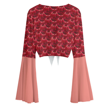 Floral Embosses: Roses 02-01 Tie-front Bell Sleeve Blouse