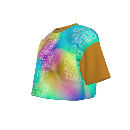 Chroma-Shift Art-to-Wear: God is Good All The Time 01-03 Drop Shoulder Cotton Crop Top