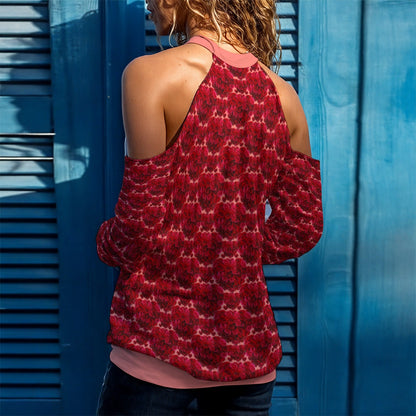 Floral Embosses: Roses 02-01 Designer Open Shoulder Sweatshirt