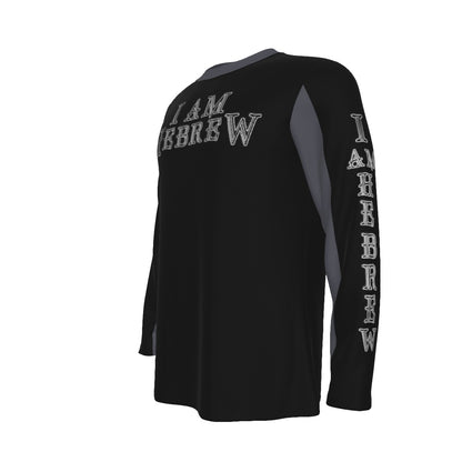 I AM HEBREW 02-02 Men's Designer Long Sleeve Cotton T-shirt, Black+BlackChrome