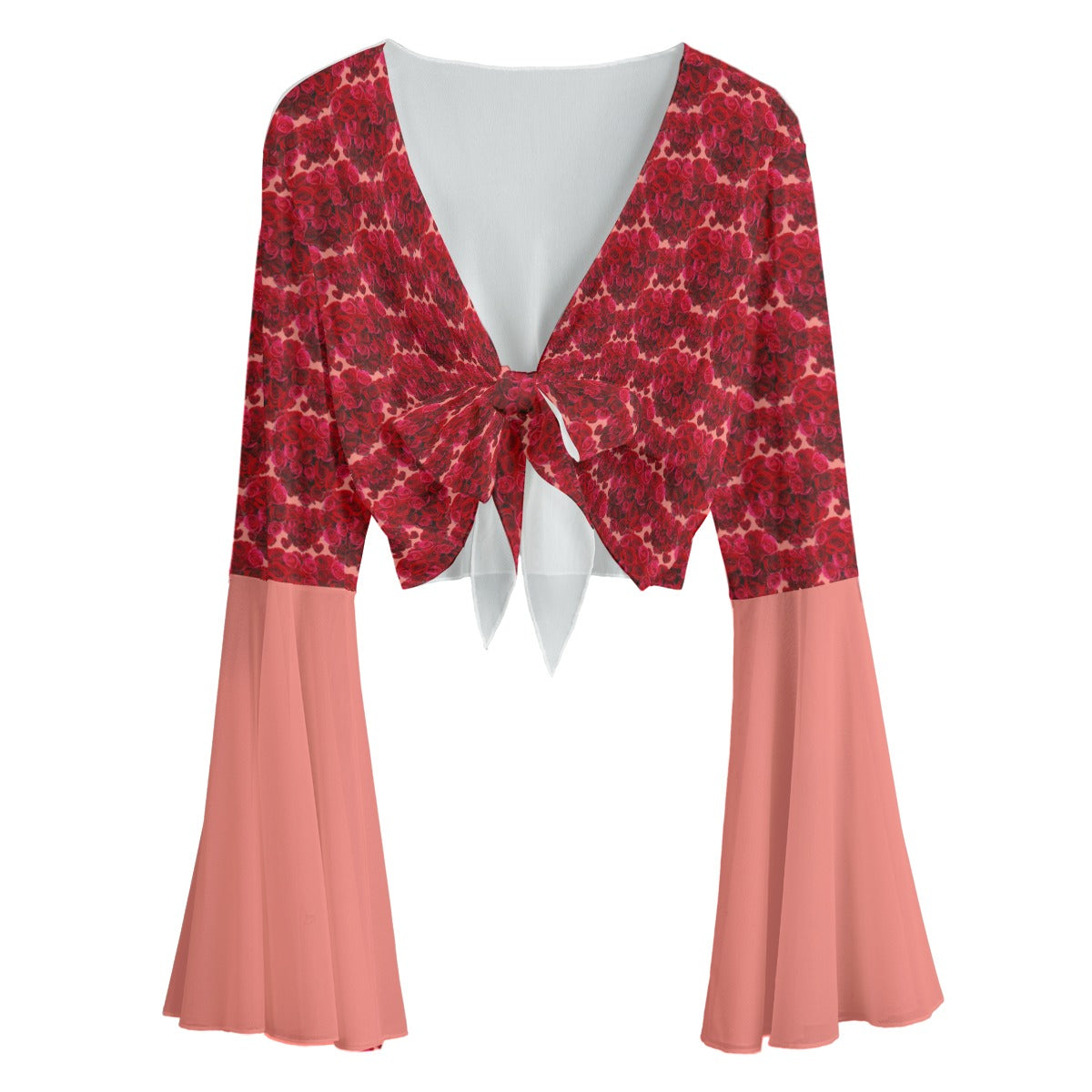 Floral Embosses: Roses 02-01 Tie-front Bell Sleeve Blouse