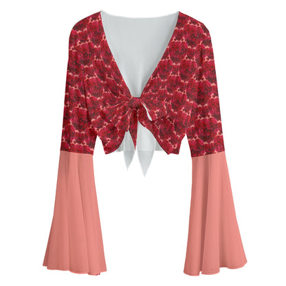Floral Embosses: Roses 02-01 Tie-front Bell Sleeve Blouse
