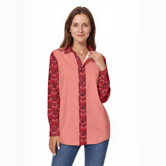 Floral Embosses: Roses 02-01 Designer Button-down Long Sleeve Shirt