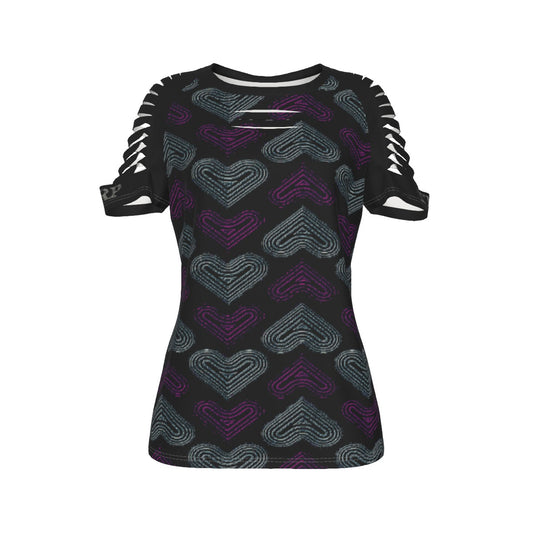 TRP Twisted Patterns 03: Chevron Hearts 01-01 Ladies Designer Ripped T-shirt