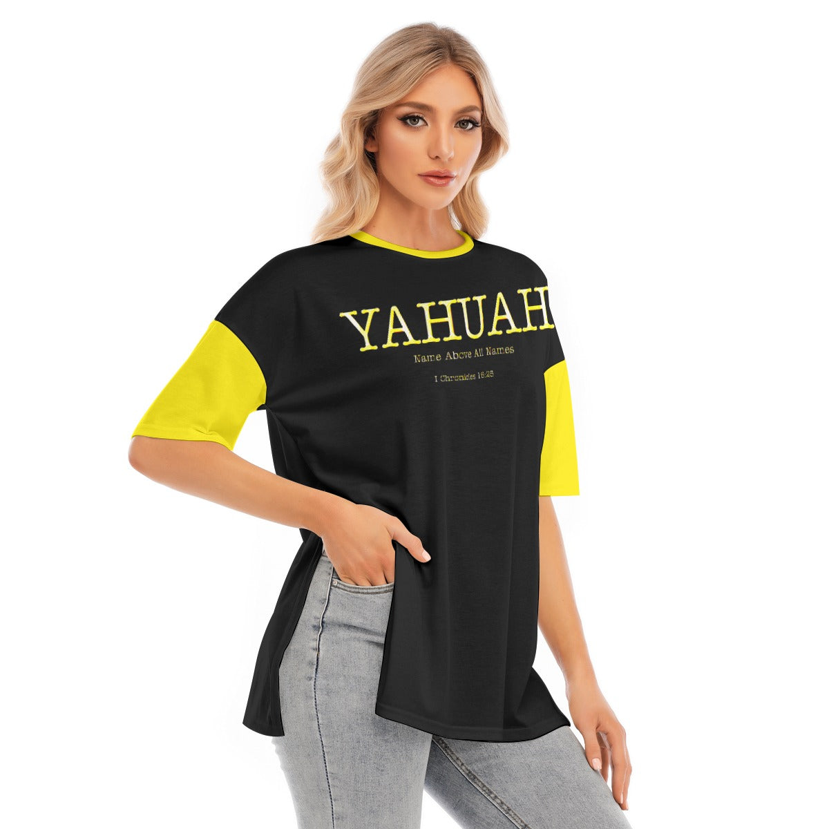 Yahuah-Name Above All Names 02-02 Designer Drop Shoulder Split Hem Long T-shirt