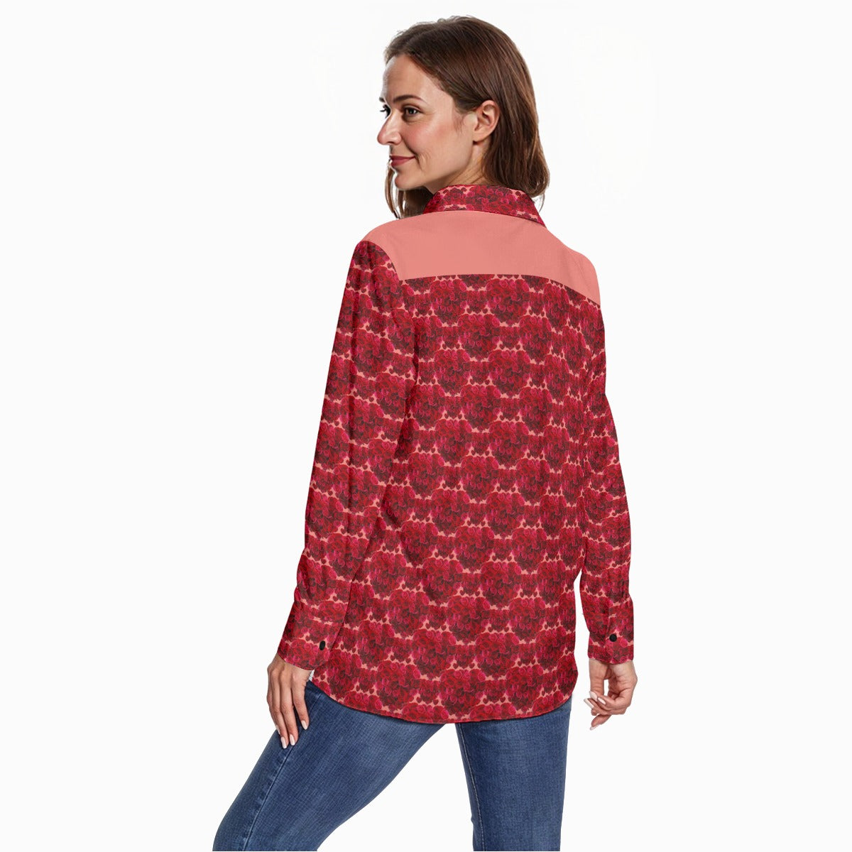 Floral Embosses: Roses 02-01 Designer Button-down Long Sleeve Shirt