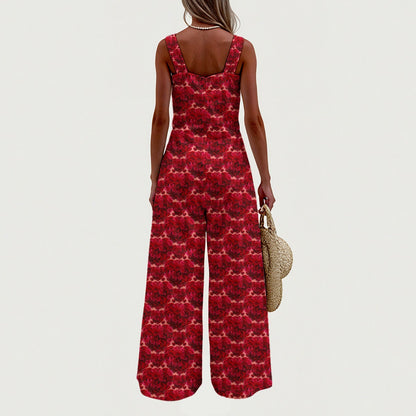 Floral Embosses: Roses 02-01 Designer Sleeveless Wide Leg Jumpsuit