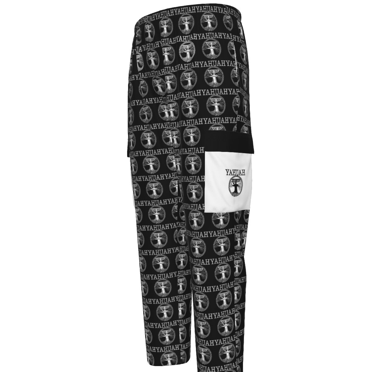 Yahuah-Tree of Life 02-06 Yin Yang Men's Designer Open Bottom Cargo Sweatpants