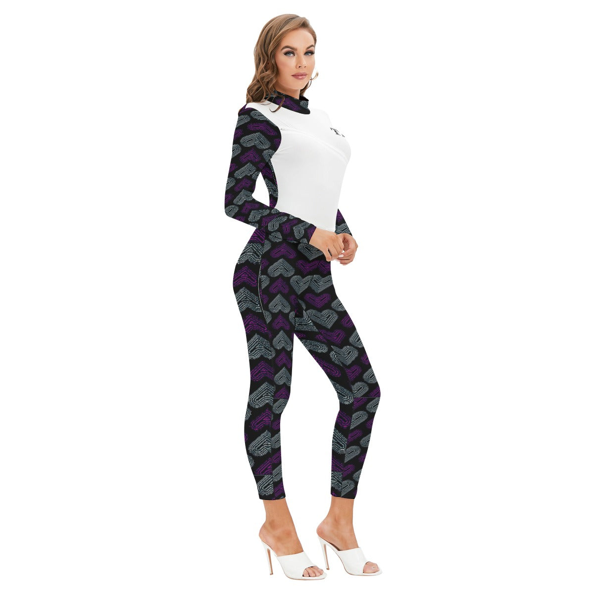 TRP Twisted Patterns 03: Chevron Hearts 01-01 Designer Mock Neck Long Sleeve Jumpsuit with Zipper