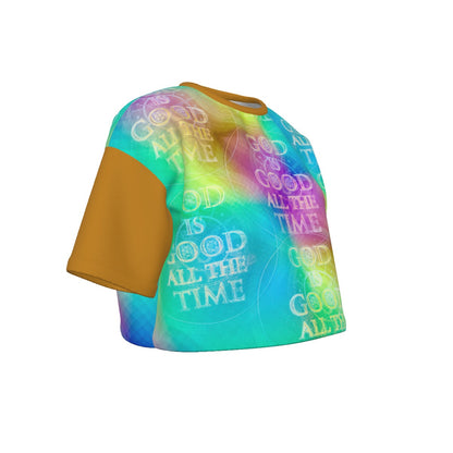 Chroma-Shift Art-to-Wear: God is Good All The Time 01-03 Drop Shoulder Cotton Crop Top