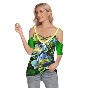 TRP Floral Print 01 Designer Open Shoulder Criss Cross Deep V-neck Short Sleeve Blouse