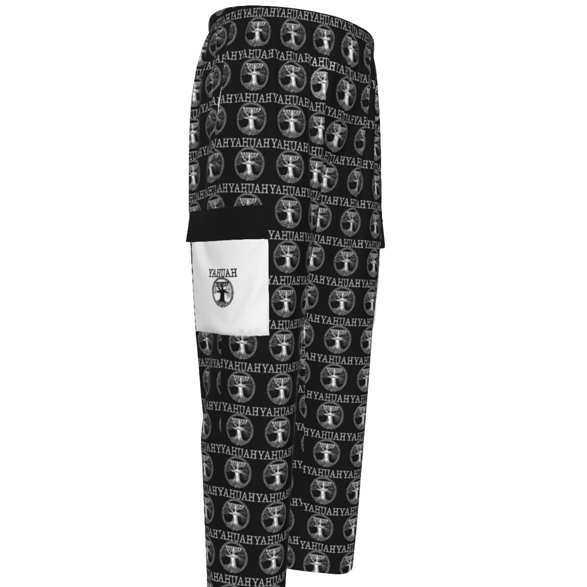 Yahuah-Tree of Life 02-06 Yin Yang Men's Designer Open Bottom Cargo Sweatpants